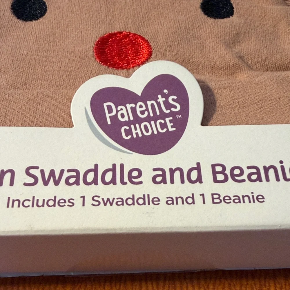 Parents Choice Brown Reindeer Muslin‎ Swaddle & Beanie Set